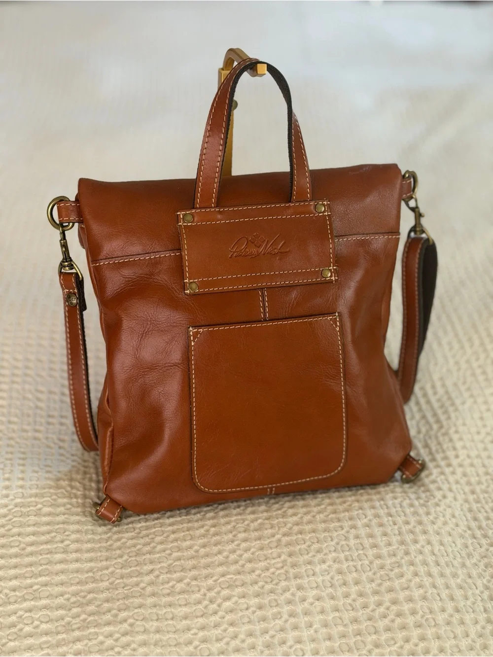 Patricia Nash Luzille Leather Convertible Backpack Tote Tan